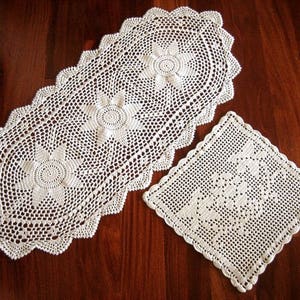 Dresser Scarf Runner Lace Tablecloth Ivory White Cotton Star Point and Square