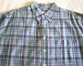 TOP Dress Shirt Men or Women Vintage Like New Cotton Tailored Retro Blue Aqua PLAID