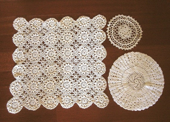 DOILY Runner Scarf Set CROCHETED LACE Cotton Crochet Delicate Oval