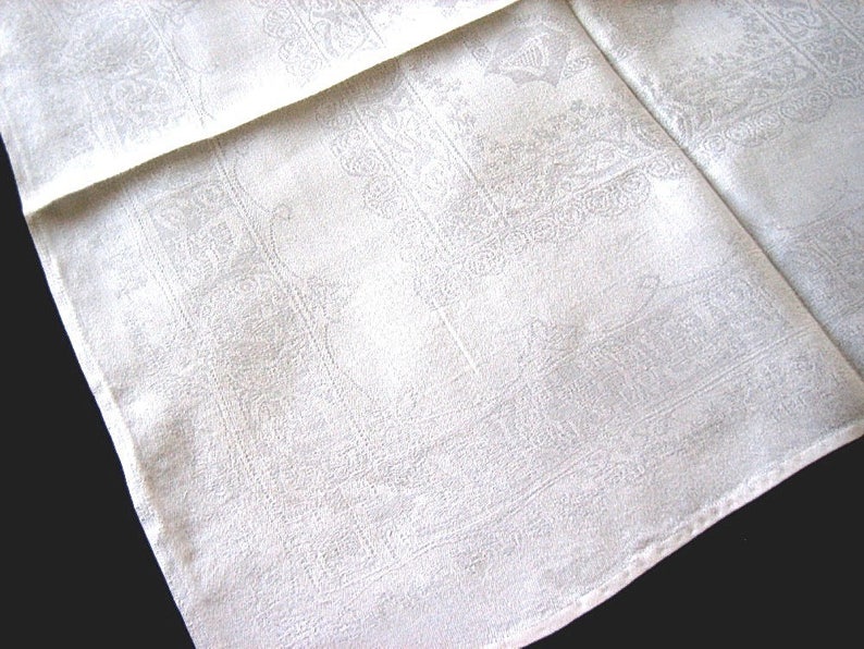 DAMASK Napkins for Tablecloth Replacement Set Vintage LARGE LINEN Crisp White Set 4
