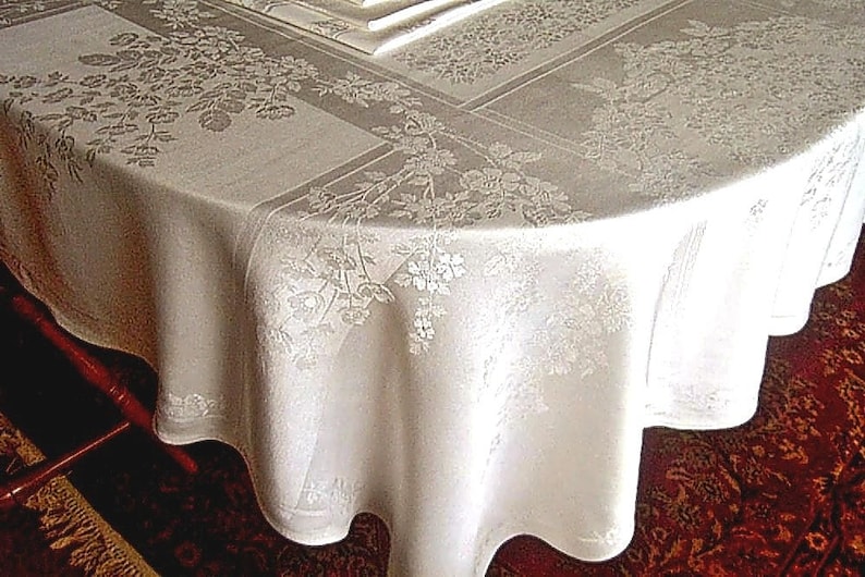 DAMASK Tablecloth Vintage Bone WHITE Blended Cloth Slick Etsy