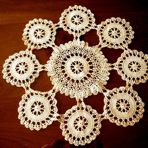 DOILY Runner Scarf Set CROCHETED LACE Cotton Crochet Delicate Ecru Web