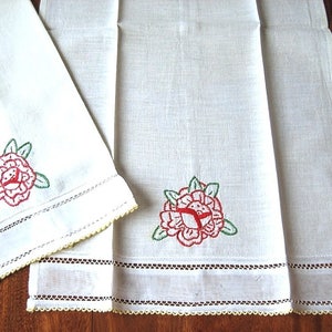 TOWEL Vintage BUT NEW Kitchen Hand Glass Bar Cloth Embroidered Flowers Linen image 2