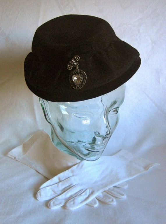 HAT Very Vintage PIill Box era COSTUME Gloves Ant… - image 3