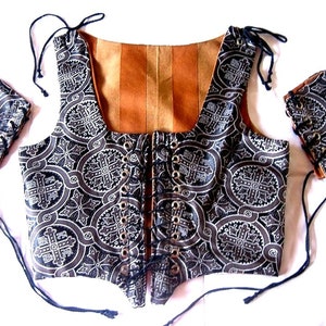 Renaissance Kleid Gewand WESTE mit Manschetten Keltisches Kreuz REVERSIBLE Reenactment Kostüm A++