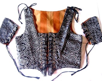 Renaissance Dress Gown VEST with CUFFS Celtic Cross REVERSIBLE Reenactment Costume A++