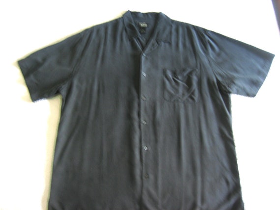 Top BASS SILK Shirt Men Dark Charcoal Gray A++ - image 3