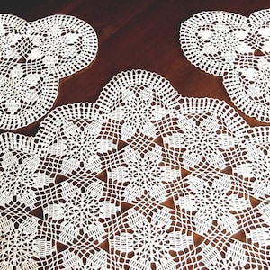 Doily HAND CROCHETED Lace Dresser Runner Dresser Scarf Cotton Tablecloth ECRU 3 Piece Set