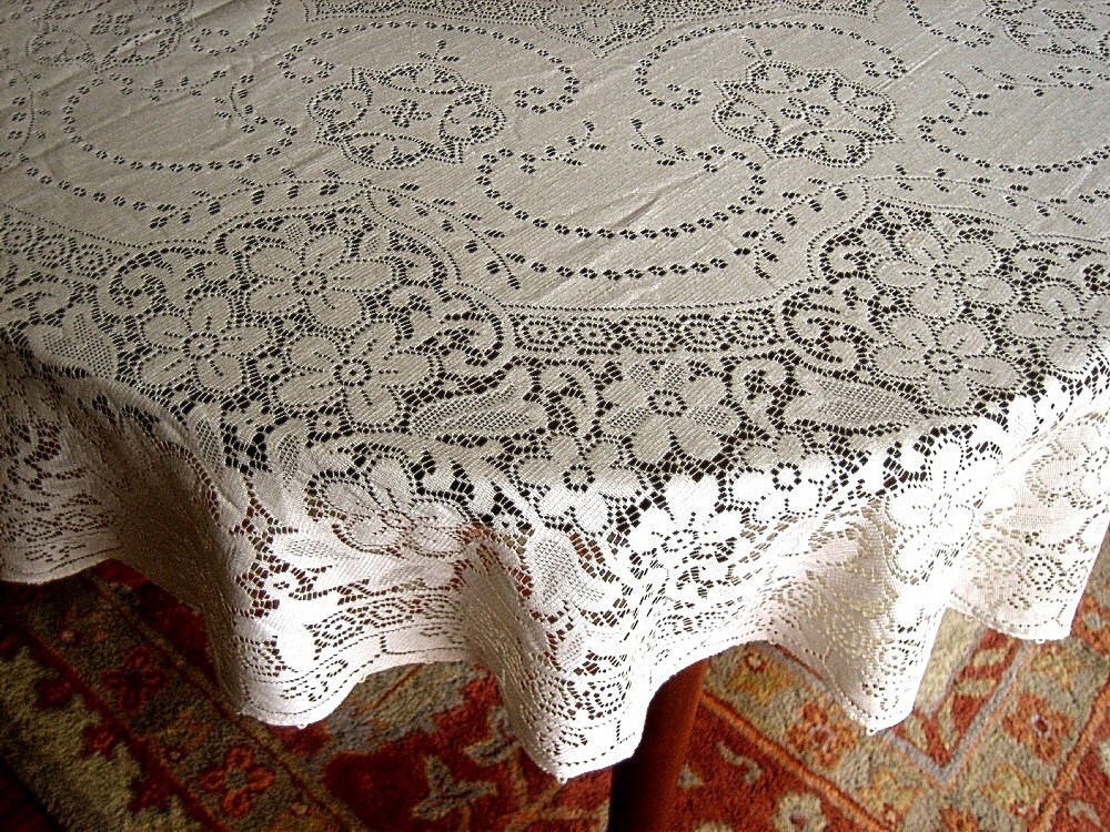Quaker Lace Tablecloth Vintage Oval COTTON Needle Lace FLOWERS Etsy