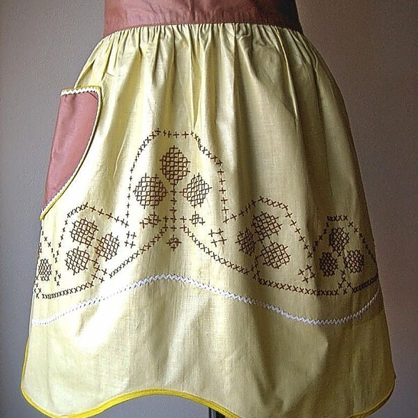 APRON Kitchen Skirt Bottom Cover PINAFORE Vintage Brown Yellow REVERSIBLE New