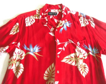 TOP Hawaiian Floral Flower Shirt Men or Women Vintage MOD Authentic Red Multi