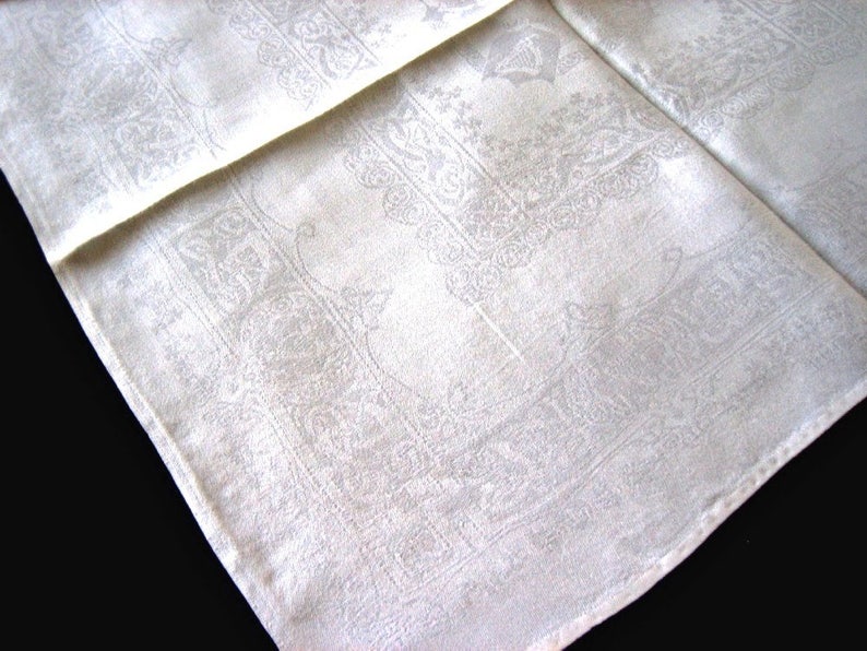 DAMASK Napkins for Tablecloth Replacement Set Vintage LARGE LINEN Crisp White Set 4