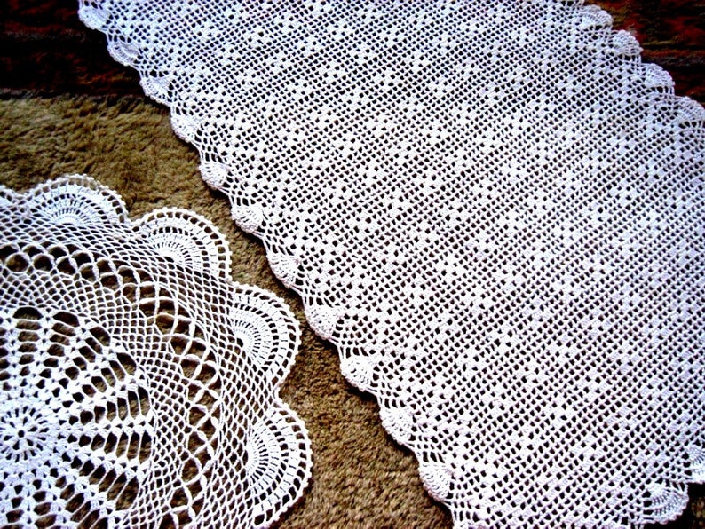HAND CROCHETED Lace Dresser Runner Bureau Scarf Cotton Etsy