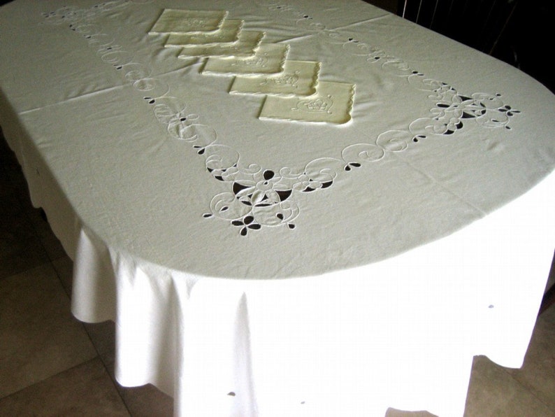 Tablecloth Madeira LINEN White Cloth Cutwork Hand Embroidered Etsy