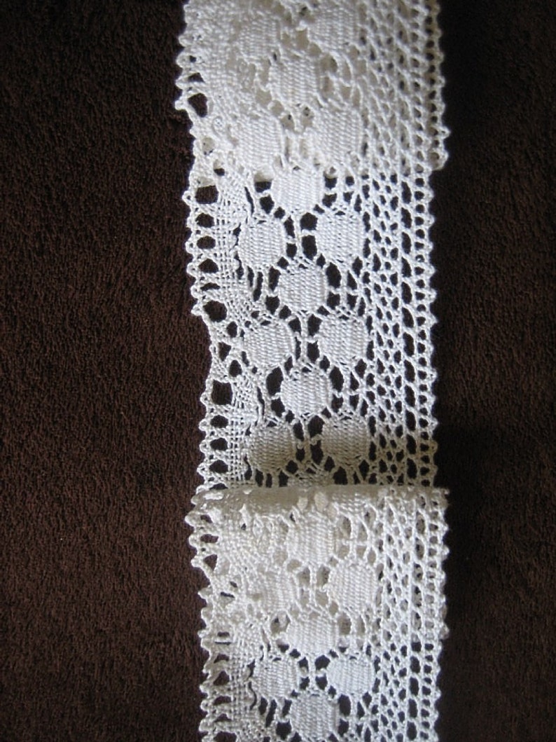 Vintage Fabric Cloth Sewing Yardage Antique Lace Wide Trim Dot Cotton Crocheted Crochet image 2
