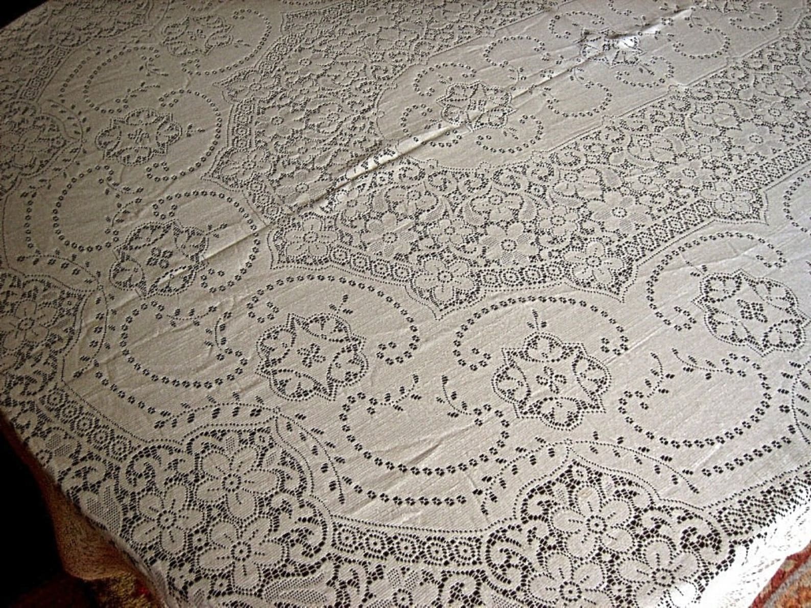 Quaker Lace Tablecloth Vintage Oval COTTON Needle Lace FLOWERS Etsy