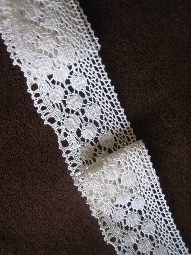 Vintage Fabric Cloth Sewing Yardage Antique Lace Wide Trim Dot Cotton Crocheted Crochet image 1