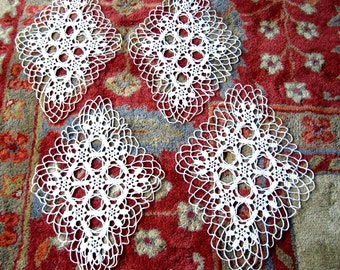 DOILY Runners CROCHETED LACE Cotton Crochet Ivory Filet Scarf 4 Delicate Doilies