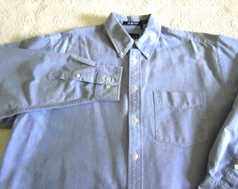 TOP Dress Shirt Men Vintage Like New Cotton Tailored Oxford Blue Cotton EXCELLENT