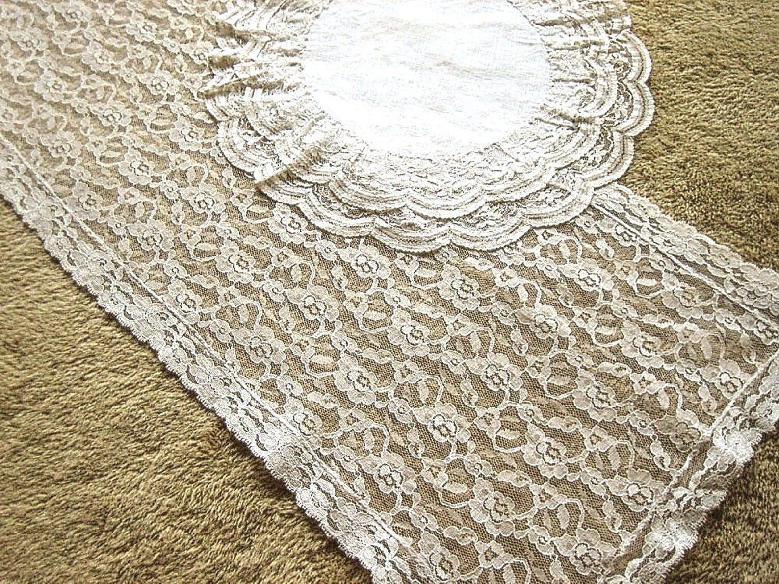 Doily Lace Dresser Runner Bureau Scarf Cotton Tablecloth White Etsy