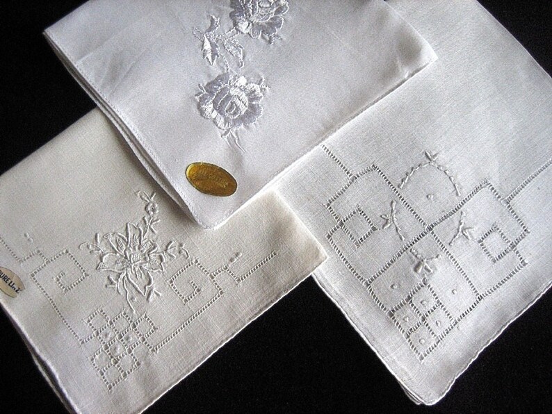 Handkerchief Hankies Vintage Linen 3 NEW Washstand Embroidered Etsy