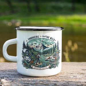 Enamel Camping Mug: Wilderness Design, Nature Lover Gift