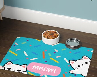 Tapis de nourriture pour chats Cute Kitties, napperon antidérapant pour nourrir les animaux de compagnie