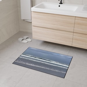 Ocean Waves Bath Mat - Coastal Bathroom Decor, Nautical Home Accessories, Beach Theme Rug, Seaside Kitchen Mat, Water Resistant Floor Mat