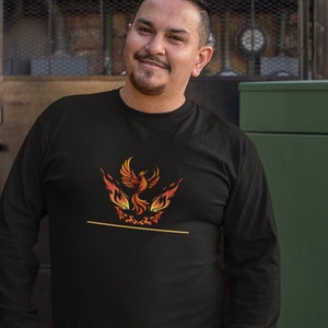 Phoenix Rising Long Sleeve Tee, Firebird Graphic, Mythical Bird Shirt, Flame Print Top, Rebirth Symbol Apparel