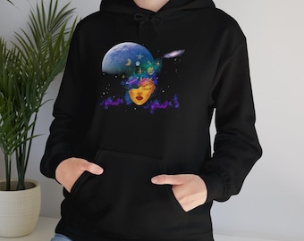 Celestial Hoodie: Moon & Stars Galaxy Print, Astronomy Gift
