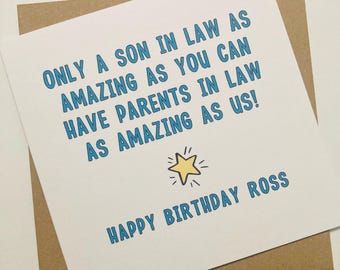Funny Son in Law Birthday Card, Personalised Birthday Card for Son in Law from Parents in Law, Happy Birthday Son in law