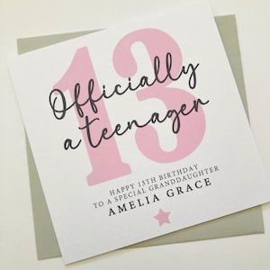 Personalised Girls 13th Birthday Card, Officially a Teenager Birthday Gift, 13 Today Card for Daughter, Granddaughter, Niece, Goddaughter