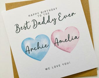 Personalised Daddy Birthday Card from up to 4 Children, To Our Daddy from Children Son Daughter, Card for Daddy from 2 Children