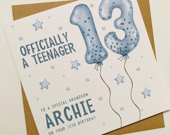 Personalised 13th Birthday Card Thirteenth Birthday Card for 13 Year
