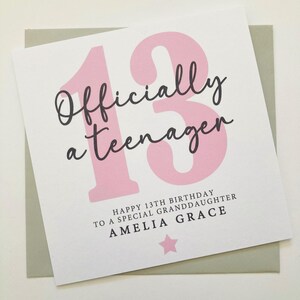 Personalised Girls 13th Birthday Card, Officially a Teenager Birthday Gift, 13 Today Card for Daughter, Granddaughter, Niece, Goddaughter