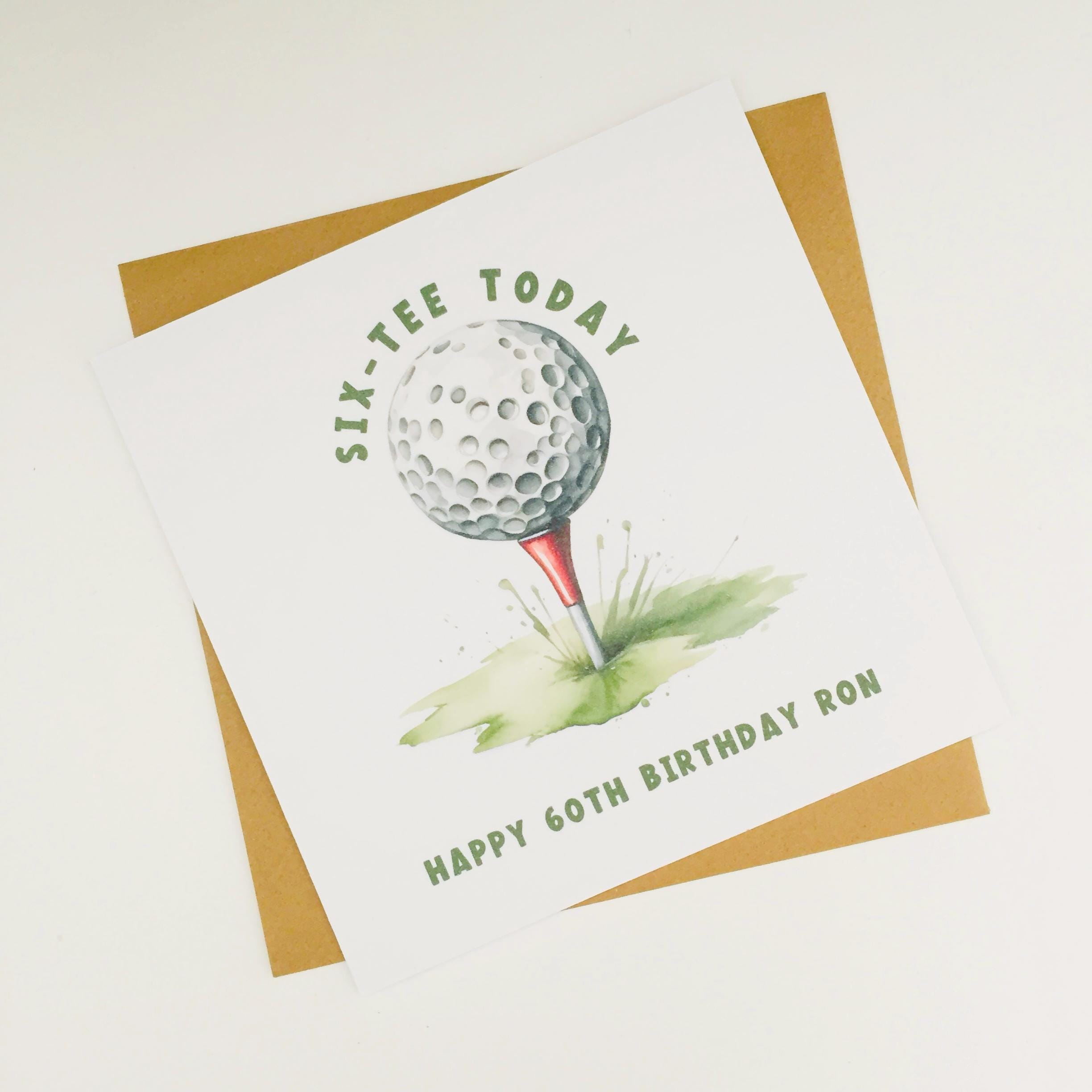 Personalised 60th Birthday Golf Card, Funny Six Tees Golfing Card for ...