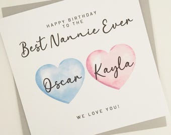 Personalised Birthday Card for Nan, Birthday Card For Granny, Nannie, Nanny, Grandmother, Birthday Gift From from up to 4 Grandchildren