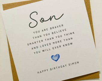 Personalised Son Birthday Card, Adult Son Birthday Card, Special Son Poem Birthday Card, Card for Grown Up Son