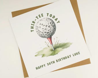 Personalised 30th Golf Themed Birthday Card, Funny Three Tees Golfing Pun for Him