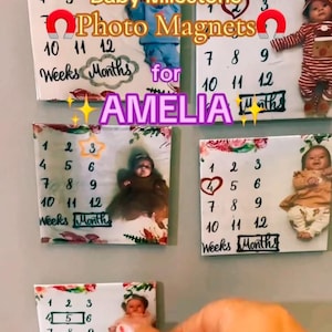 Set of 6 Photo Magnets 63.5x63.5mm, BABY Milestones FRIDGE MAGNETS,Baby,Personalised Fridge Magnets,Photo Magnets, Baby Gift,Christmas Gift
