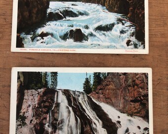 Vintage Yellowstone National Park Postcards (9B) - NEVER USED - Set of 2 Firehole Cascade And Gibbon Fall FREE Shipping