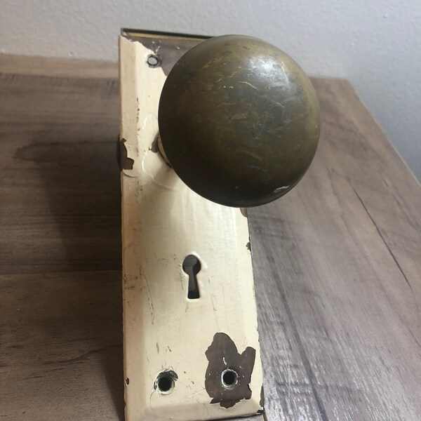 Vintage Metal Brass Door Knobs with Chippy Painted Back Plates