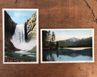 Vintage Yellowstone National Park Geyser Postcards (7B) - NEVER USED - Set of 2 Great Falls and Sylvan Lake FREE Shipping