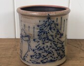 Vintage Salmon Falls Dover Stoneware Helen Berg Christmas Bear with Tree Crock Planter