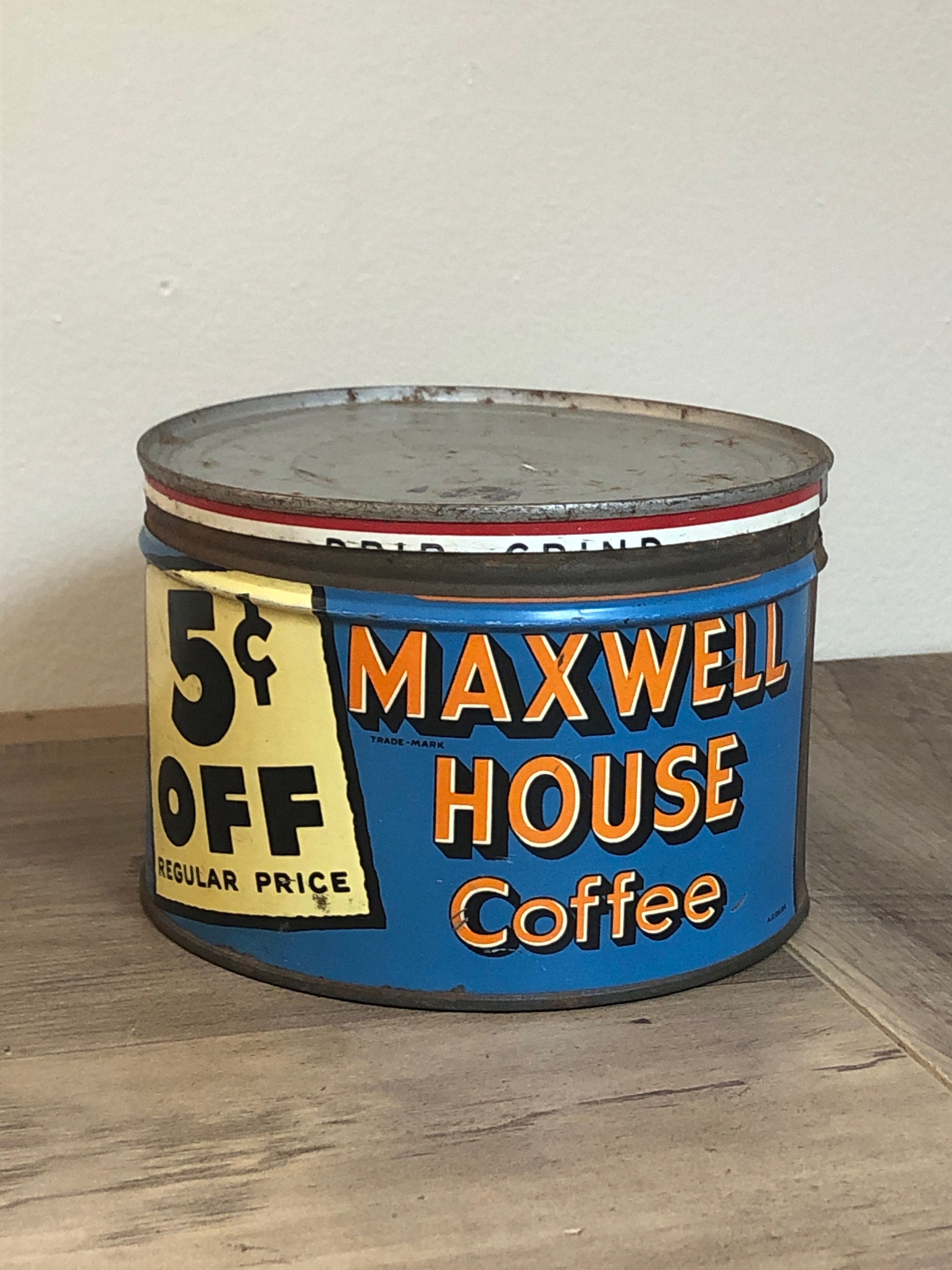 Vintage 1940's 50's 60's Maxwell House Coffee Tin Can With