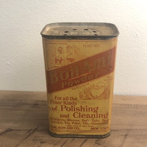 Vintage Bon Ami Powder Soap Advertising Cardboard Wrapped Can Tin - D5