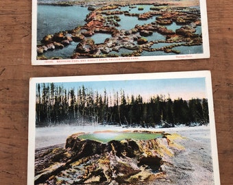 Vintage Yellowstone National Park Postcards (8B) - NEVER USED - Set of 2 Sapphire Pool and Punch Bowl Spring FREE Shipping