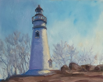 Plein Air Spring Marblehead Lighthouse Ohio 11x14 Original Oil Painting Fine Art Sallows