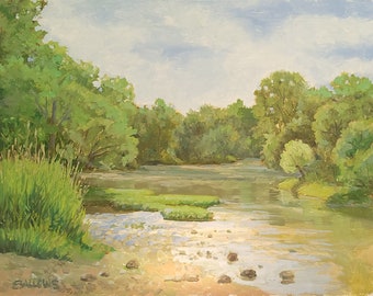 Indiana Little Wabash River Huntington Indiana Landscape Sallows 11x14 Original Oil Painting Fine Art Sallows