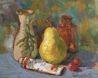 Original Oil Painting 8x10 Pears Fine Art Realism gift Painterly Still Life Sallows